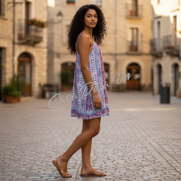 Boho Coastal Tribal Print Pastels Racerback Strappy Pretty Feminine Sundress - Picture 3 of 9